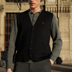 Erkek V Yaka Düz Yün Yelek (Antrasit)