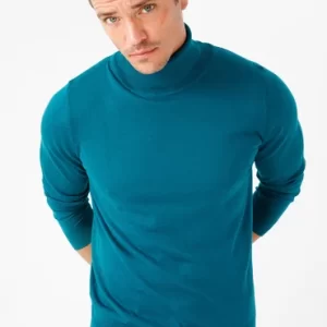 Erkek Basic Tam Balıkçı İnce Triko Kazak (Mavi)